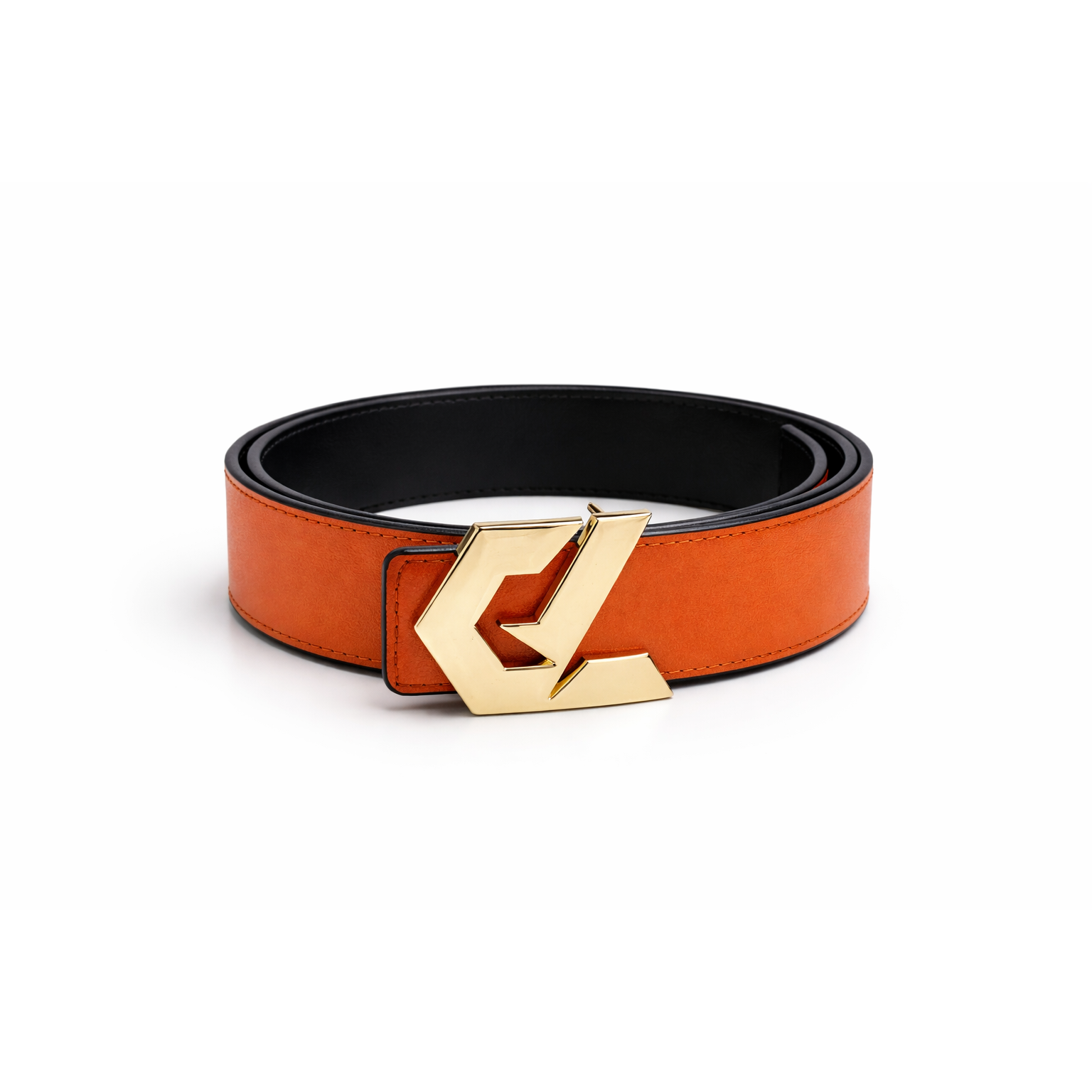 GLOIR Reversible Leather Belt – Black / Orange Gold Buckle
